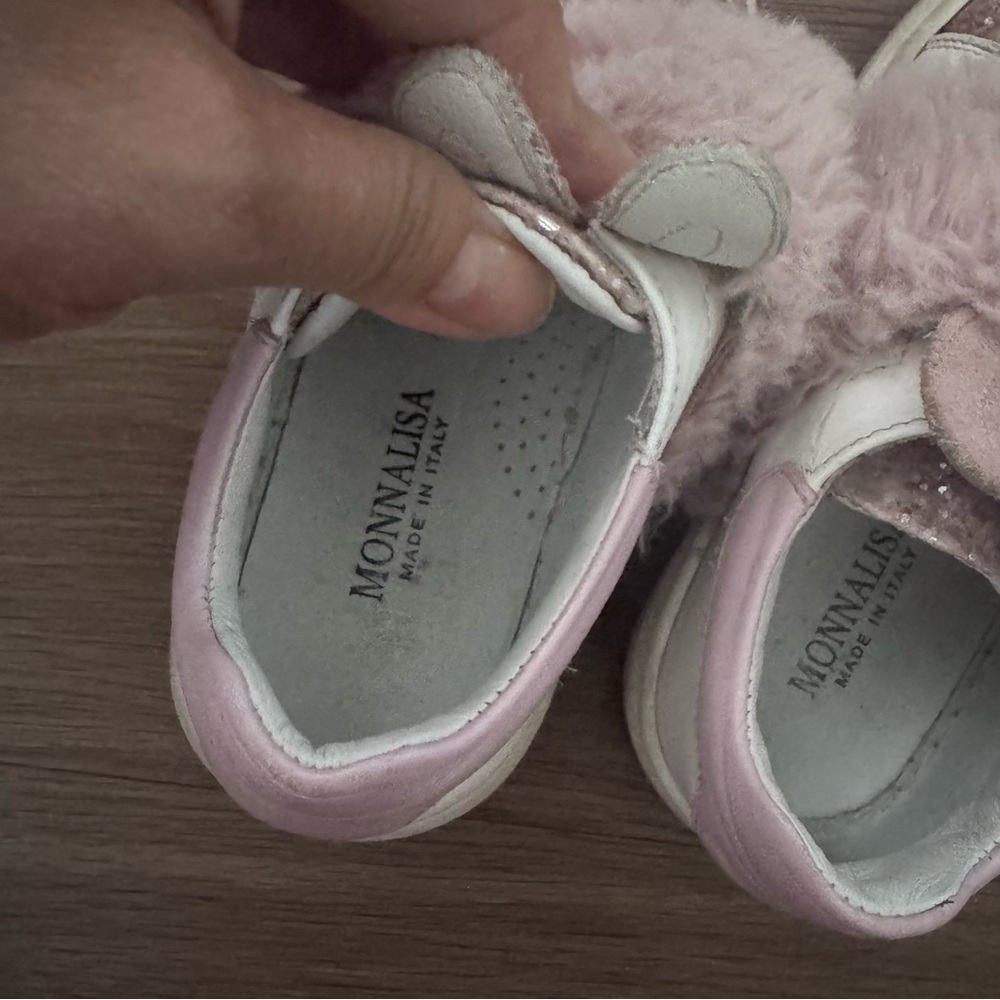 Monnalisa Pink Faux-Fur Glitter Kids Sneakers size 26 - Picture 3 of 13